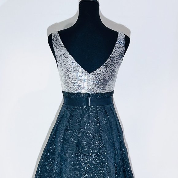 Kay Unger New York Cocktail Dress - Silver Sequin + Black - Picture 3 of 4